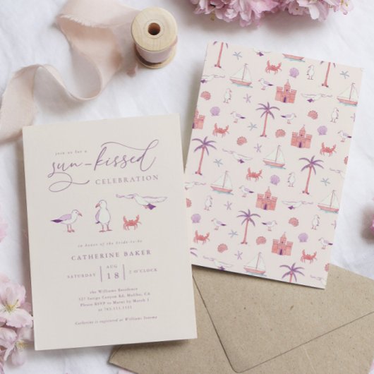 Seagulls Beach Sun Kissed Bridal Shower Invitation