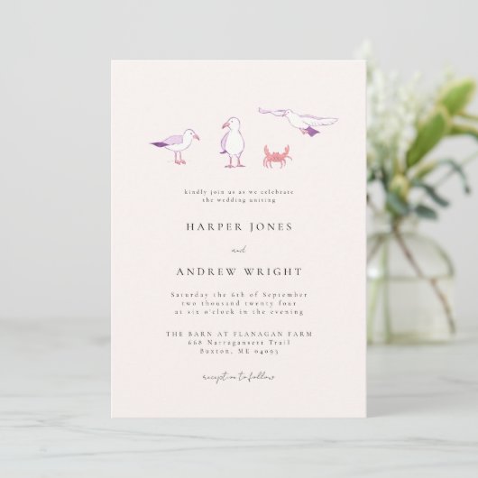 Seagulls Beach Wedding Invitation (Debout devant)