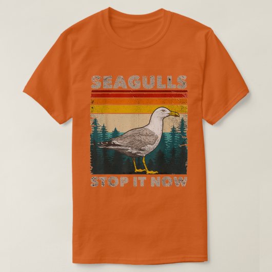 Seagulls stoppen het nu met vogelvlucht 80's Retro T-shirt (Design voorkant)