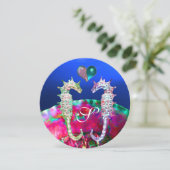 SEAHOREN IN LOVE BEACH WEDDING MONOGRAM KAART (Staand voorkant)