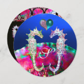 SEAHOREN IN LOVE BEACH WEDDING MONOGRAM KAART (Voorkant / Achterkant)