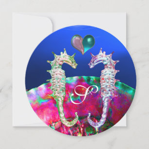 SEAHOREN IN LOVE BEACH WEDDING MONOGRAM KAART