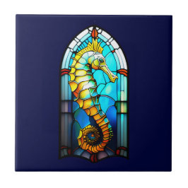 Seahorse 3D nautisch gekleurd glas raam chic Tegeltje