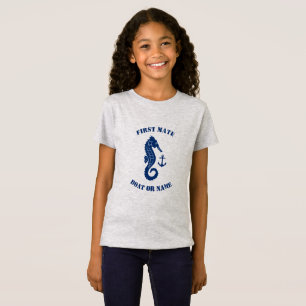Seahorse Anchor First Mate Boat of Name Navy Grey T-shirt