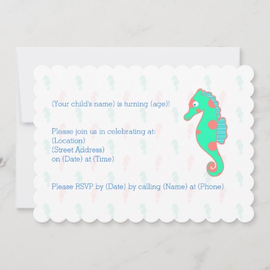 Seahorse Anniversaire Personnalisable Invitation S (Devant)
