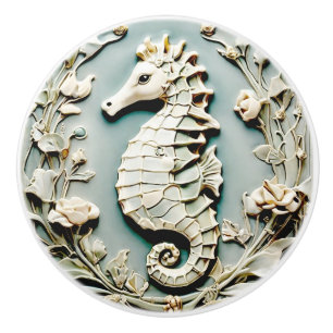 Seahorse Art Nouveau Faux Relief Links tegenover M Keramische Knop