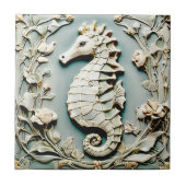 Seahorse Art Nouveau Faux Relief Links tegenover M Tegeltje (Voorkant)