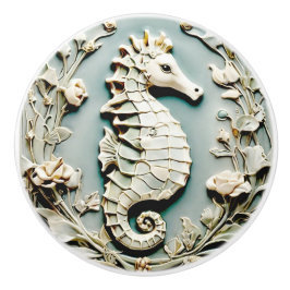 Seahorse Art Nouveau Faux Relief Rechts tegenover  Keramische Knop