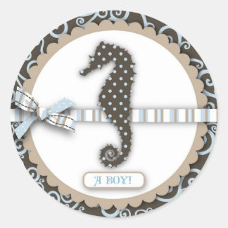 Seahorse Baby Boy Square Ronde Sticker