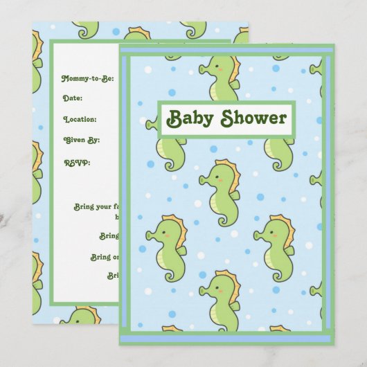 Seahorse Baby shower Kaart (Voorkant / Achterkant)