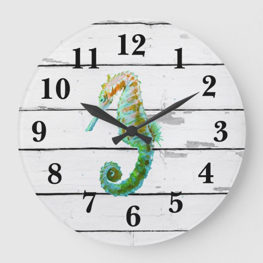 Seahorse Beach Decor Rustic Shiplap Grote Klok (Voorkant)
