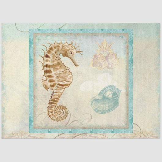 Seahorse Beach Waterverf Ephemera ontkoppeling Art Tissuepapier (Voorkant)