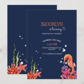 Seahorse Birthday Party Kaart (Voorkant / Achterkant)