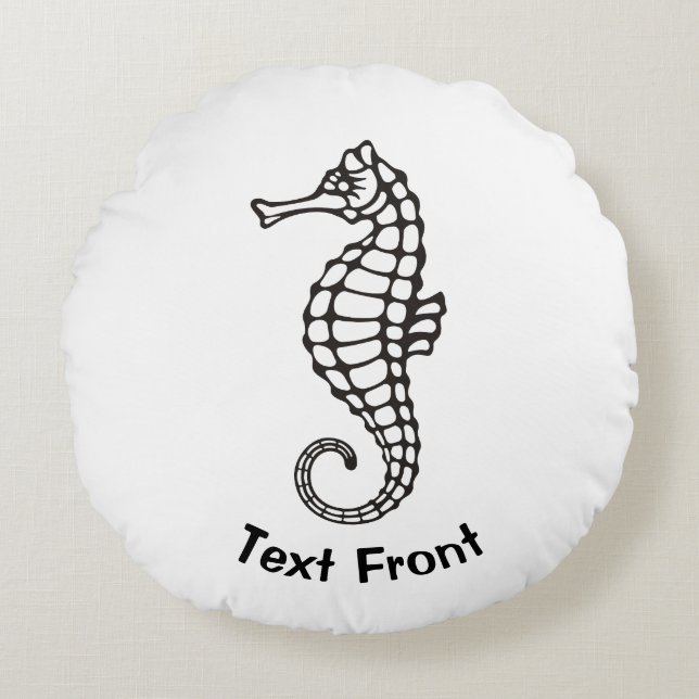 Seahorse Black Rond Kussen (Voorkant)