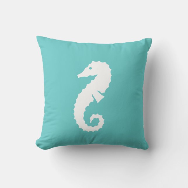 SEAHORSE BLANC sur coussin bleu turquoise (Recto)
