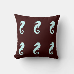 SEAHORSE blauw op bruin kussen