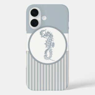 Seahorse Blue Classic Nautical Elegant iPhone 16 Hoesje