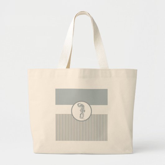 Seahorse Blue Classic Nautical Elegant Grote Tote Bag (Voorkant)