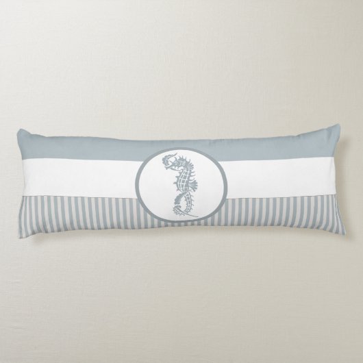 Seahorse Blue Classic Nautical Elegant Lichaamskussen (Achterkant)