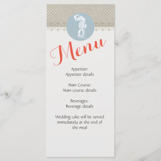 Seahorse Blue Classic Nautical Elegant Menu (Voorkant)