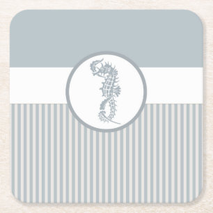 Seahorse Blue Classic Nautical Elegant Vierkante Kartonnen Onderzetter