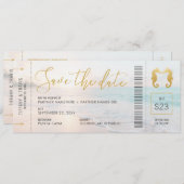 Seahorse Boarding Pass Ticket Beach Weddenschap Save The Date (Voorkant / Achterkant)