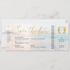 Seahorse Boarding Pass Ticket Beach Weddenschap Save The Date