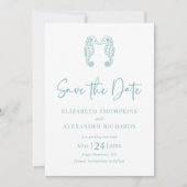 Seahorse Coastal Beach Aqua Blue Wedding Save The Date (Voorkant)