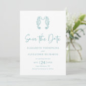 Seahorse Coastal Beach Aqua Blue Wedding Save The Date (Staand voorkant)