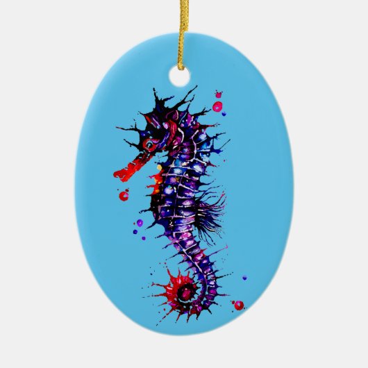 Seahorse Colorful Waterverf Keramisch Ornament (Voorkant)