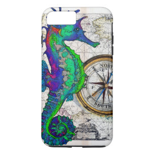 Seahorse Compass Collage iPhone 8 Plus / 7 Plus Hoesje