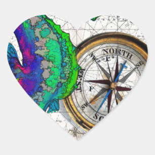 Seahorse Compass Collage Hart Sticker