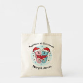 Seahorse Couple Personalized Christmas Tote Bag (Dos)