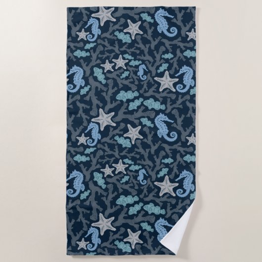 Seahorse Deep Blue Pattern Strandlaken (Voorkant)