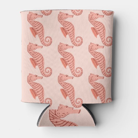 Seahorse doodle ornament: roze achtergrond. blikjeskoeler (Voorkant)