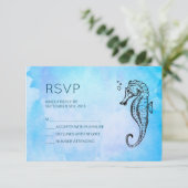 Seahorse en Seashell nautische bruiloft RSVP (Staand voorkant)