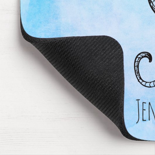 Seahorse en Seashell on Blue Waterverf Custom Muismat (Hoek)