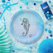 Seahorse en Seashell on Blue Waterverf Papieren Bordje (Feest)