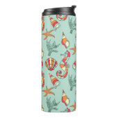 Seahorse en Seashell Pattern Blauwgroen Thermosbeker (Gedraaid links)