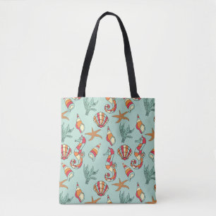 Seahorse en Seashell Pattern Draagtas
