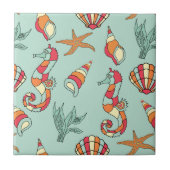 Seahorse en Seashell Pattern Tegeltje (Voorkant)