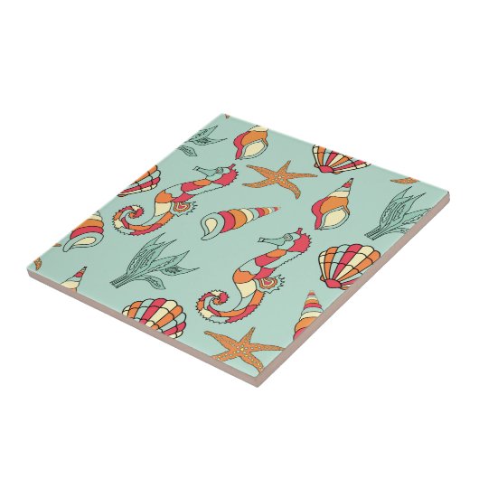 Seahorse en Seashell Pattern Tegeltje (Zijkant)