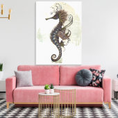 Seahorse fantasy, blue green artwork canvas afdruk (Insitu (Woonkamer))