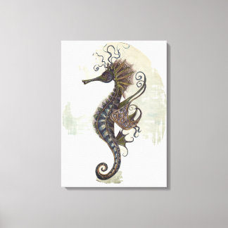 Seahorse fantasy, blue green artwork canvas afdruk