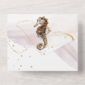 Seahorse glitter abstract kuststrand goudroze  all in one uitnodiging (Achterkant)