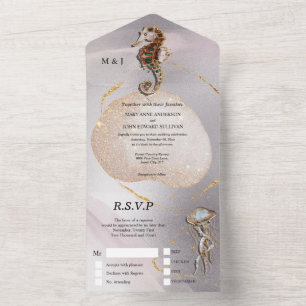 Seahorse glitter jelly fish abstract strand bruilo all in one uitnodiging
