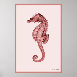 Seahorse in roze poster