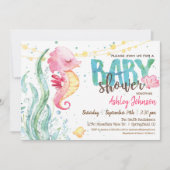 Seahorse, invitation Baby shower fille (Devant)