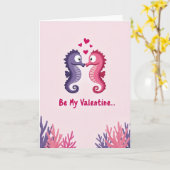 Seahorse Love Valentine Card Kaart (Gele Bloem)