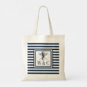 Seahorse Monogram Nautical Navy Blue Stripe Tote Bag (Achterkant)